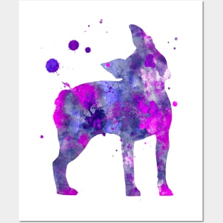 Boston Terrier Dog Watercolor Painting 2 Posters and Art